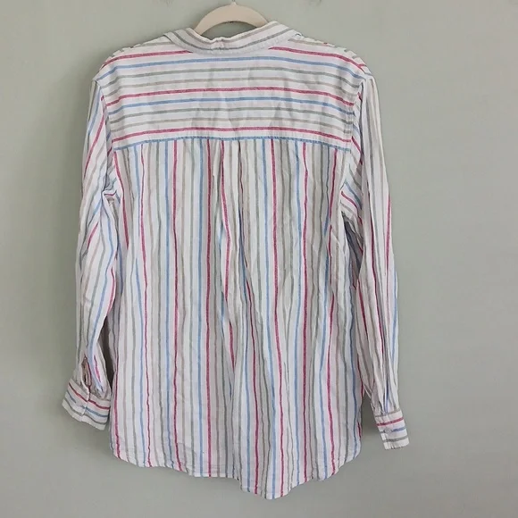 GAP Women's White Striped Button-Up Long Sleeve Linen Blend Shirt Size XL - Picture 4 of 7
